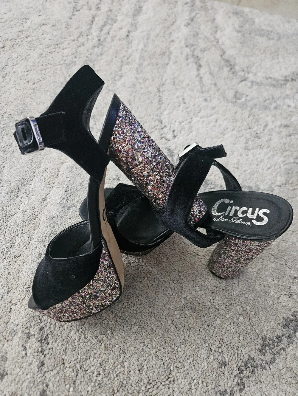 Circus by Sam Edelman Black Velvet Glitter Platform Sandals